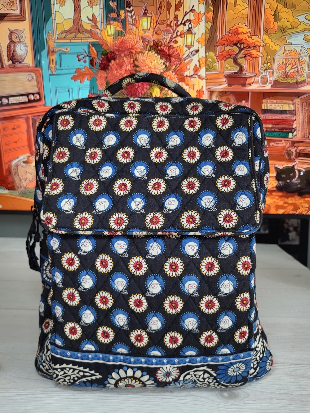 Vera Bradley Backpack Retired Night Owl Quilted Paisley Floral Pattern Whimsy.